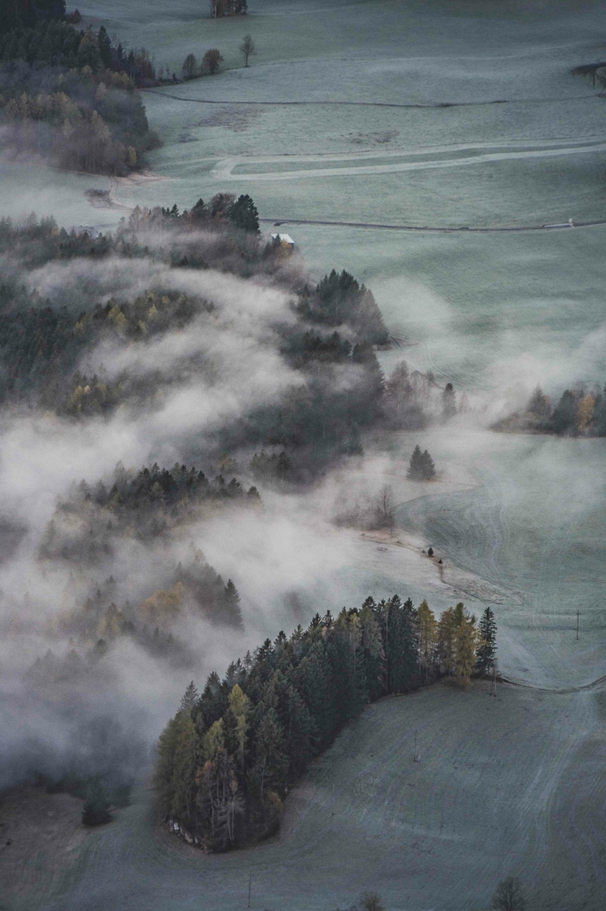 Blick vom Schober auf die Täler und Wälder des Salzburger Thalgau.
